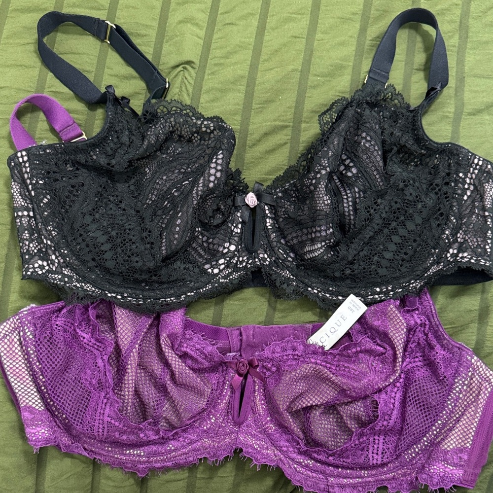 Cacique Black and Purple Lace Bras